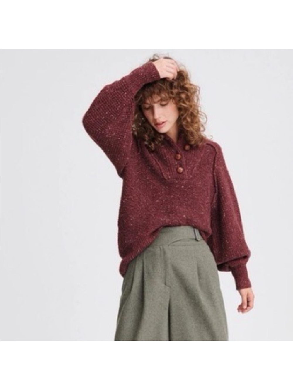 Rag & Bone Klark Donegal tweed burgundy sweater button neck